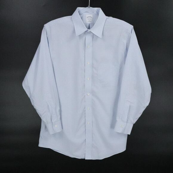 Brooks Brothers Shirt Mens 16-32 Blue Grid Slim Fit Non Iron Plaid Button Up - Picture 1 of 16